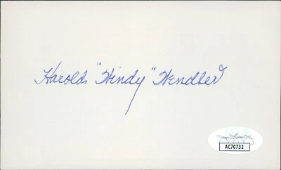 Harold Doc Wendler Brooklyn Dodgers Signed 3x5 Index Card JSA Authenticated - Image 1 of 2