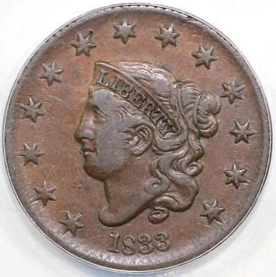 1833 1c N-1 Matron Head Large Cent ANACS VF 30 - Image 1 of 4