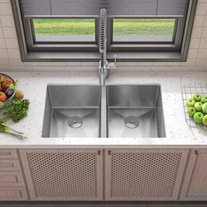 Sinber 32" Unterbau Doppel Schüssel 304 Edelstahl Küchenspüle HU3219D-S-16E - Bild 1 von 14