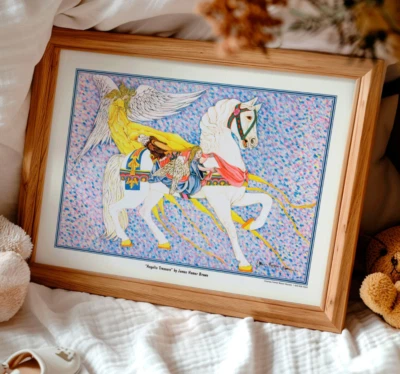 Childs Room Wall Artwork "Angelic Treasure" 1996 Carousel Horse Unframed JHBrown - Image 1 of 4