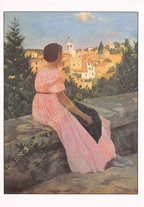 CP ART TABLEAU FRéDéRIC BAZILLE La Robe rose ou Vue de Castelnau-le-Lez - Picture 1 of 2