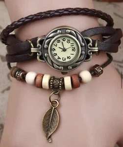Brown Boho Multistrand Bracelet with Watch Wristband Girl Women Gift Birthday UK - Picture 1 of 4