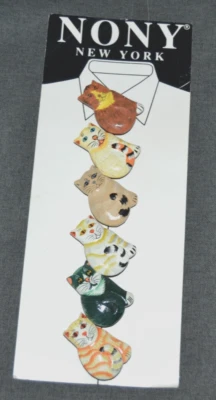 Vintage Cat Kitten Button Covers NONY New York Painted Wood 1 3/4” Set of 6 NOC - Image 1 of 4