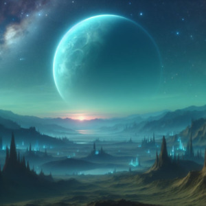 Alien Landscape at Night Large Moon Bioluminescent Peaks Poster Print 24 x 24