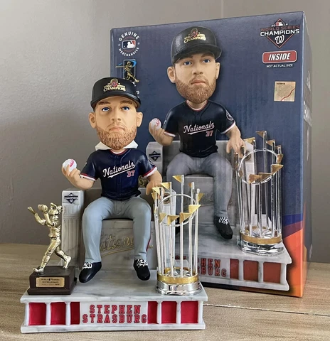 STEPHEN STRASBURG Washington Nationals WORLD SERIES Trophy Throne Bobblehead NIB Cover