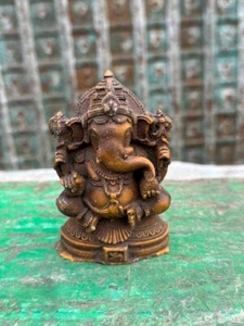 Antique Wooden Stone Fine Carved Rare Hindu Goddess Ganesha Sculpture - Picture 1 of 8