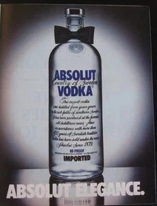 Dies ist eine Absolut Wodka Elegance Druckanzeige, die 1987 in einer Zeitschrift veröffentlicht wurde. - Bild 1 von 1