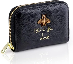 Anti-theft Small Wallet with Stainless Steel Zipper for Driver Licence, Black - Picture 1 of 8