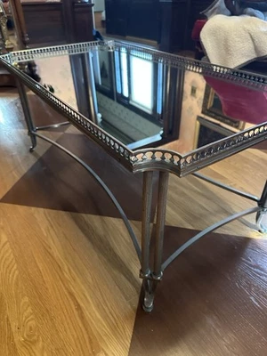 Maison Jansen Low Table Silvered Bronze And Mirrored Glass Top ,  Signed JANSEN - Image 1 of 4