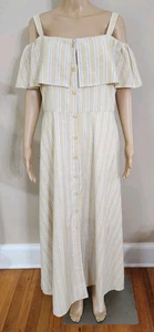 Luxology Women's Maxi Dress Size Large Yellow White Stripe Off Shoulder Ruffle - Picture 1 of 9