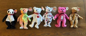Ty Beanie Babies Lot Of 6 Bears Vintage 90s Valentino Glory Peace Fortune Curly - Picture 1 of 14