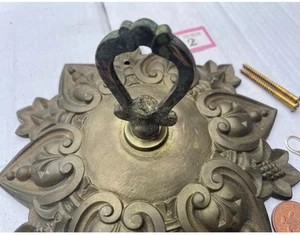 20cm ANTIQUE vintage CEILING ROSE chandelier hook CAST BRASS old C1890 Massive 2 - Picture 1 of 16