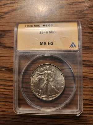 1946 P WALKING LIBERTY HALF DOLLAR ANACS MS-63 - 未流通 - 认证 - 50C — 第 1/2 张图片