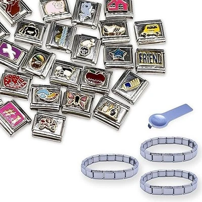Dijes de pulsera Fablinks italianos con dijes - paquete de inicio de eslabones italianos, acero inoxidable de 9 mm Foto 1 de 4