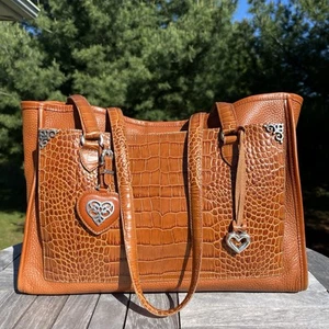 Borsa a mano vintage Brighton in pelle grande cognac lato morbido accenti argento - Foto 1 di 10