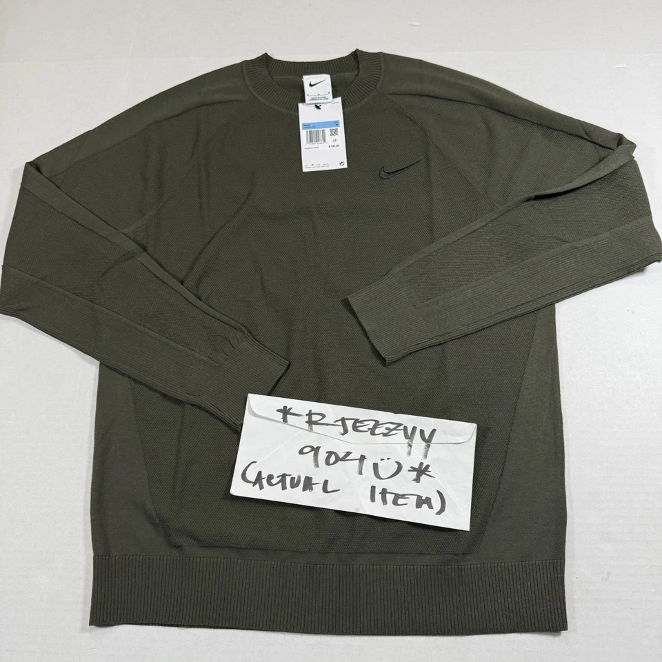 Mens Size M Nike Tour Lightweight Crewneck Golf Sweater FQ8832-325 Olive
