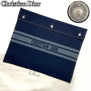 Christian Dior Clutch Tasche Silber Hardware Jacquard Blau Denim Guter Zustand - Bild 1 von 24