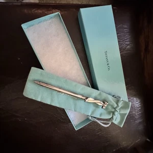 TIFFANY & CO. Vintage Sterling Silver Bow & Ribbon Pen 925 w/ Box and Pouch - Picture 1 of 7