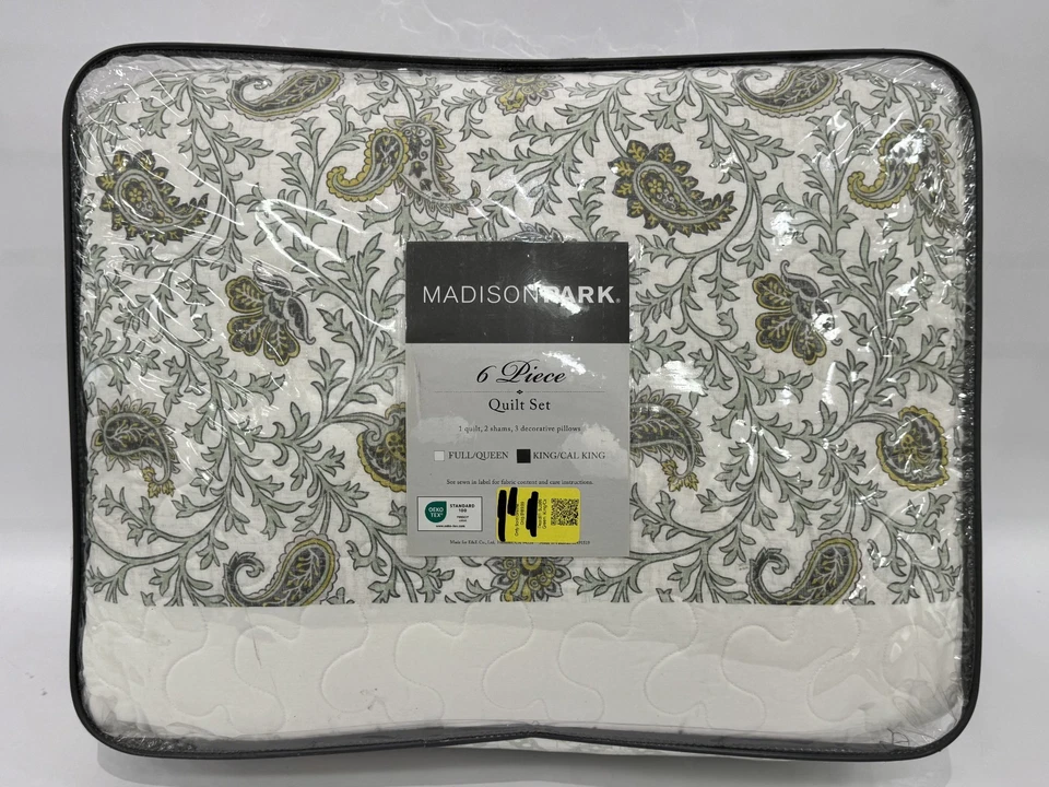 Madison Park 6-Piece King/Cal King Green Bold Paisley Pattern Soft Quilt Set NEW - Image 1 of 3