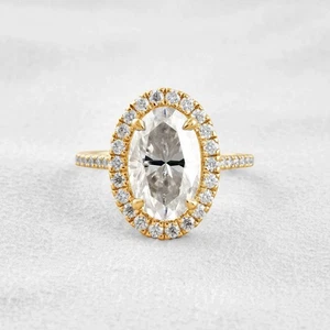 2.40Ct Oval Cut Moissanite Halo Engagement Ring In Solid 14K Yellow Gold - Picture 1 of 6