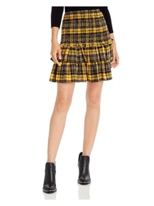 AQUA Womens Yellow Tartan Plaid Above The Knee Ruffled Skirt XS - Picture 1 of 6