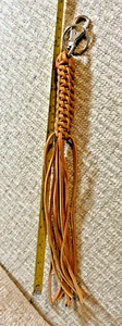 Tan Leather 12 Strands Braided 14" Motorcycle Whip Keychain Native American Made - Picture 1 of 8