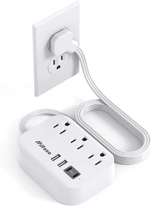 8 Outlets Power Strip - Flat Extension Cord with with 4 USB Ports 5Ft Ultra Cor - Picture 1 of 12