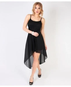 Damen Freizeit Abend Sommer Chiffon asymmetrisch Fischschwanz schwarz Kleid Größe M - Bild 1 von 7
