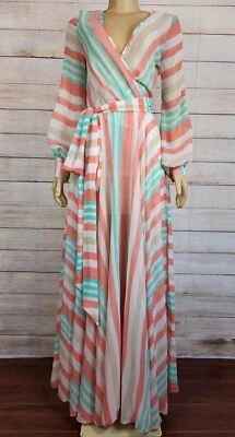 Va Va Voom Multicolor Chiffon Elastic Waist LONG maxi dress Long Sleeve NWT Sz S - Image 1 of 4