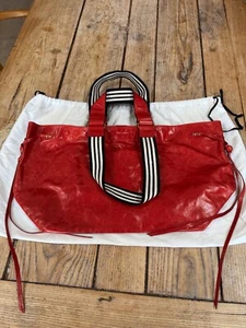 New! Perfect ISABEL MARANT "Wardy" Red Crinkled Glossy Leather Weekend Tote BAG - Picture 1 of 8