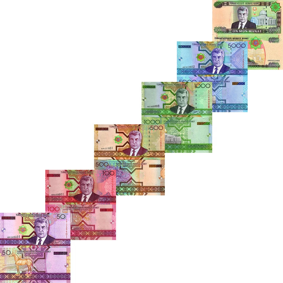 TURKMENISTAN SET OF 6  PCS 50-10,000 0,000 MANAT P 16, 17, 18, 19, 20, 21 UNC - Image 1 of 1