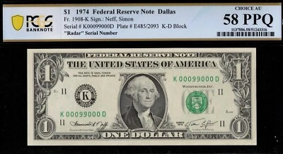 1974 $1 FRN K00099000D P.C.G.S #58PPQ - Image 1 of 3