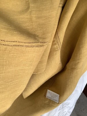 100% Linen Rare Williams Sonoma Table Cloth (70 X 90in) Yellow, Made In RUSSIA - Image 1 of 4