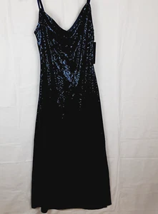 Bebe Womens Large Blue Sequin Sleeveless Dress Loose Fitting Flowy Evening Dress - Picture 1 of 19