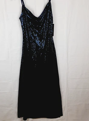 Vestido de noche Bebe grande azul con lentejuelas sin mangas holgado fluido para mujer Foto 1 de 4