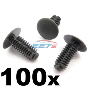 100x Plastic Fir Tree Trim Clips- 8mm Hole, 18mm Head, Dark Grey- Perfect for VW - Picture 1 of 1