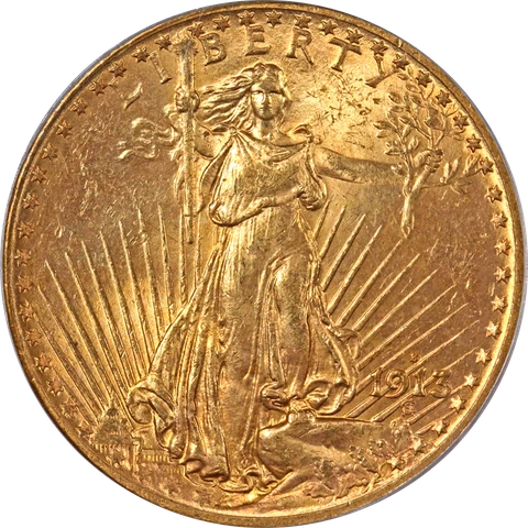 1913-S Saint-Gaudens Gold $20 OGH PCGS MS64 Great Eye Appeal Strong Strike Cover