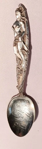 Indian Figural W/ Canoe El Reno, Oklahoma Sterling Souvenir Spoon- 5 1/2" Cover