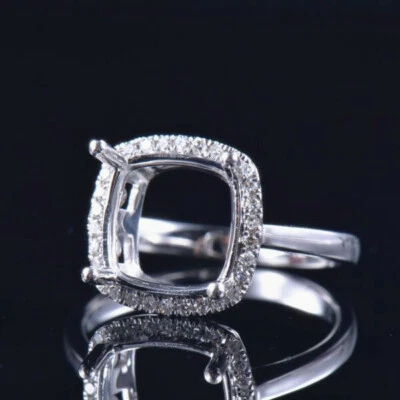 Custom Platinum Cushion 9x9MM Natural Diamond Semi Mount Ring Engagement Setting - Image 1 of 4