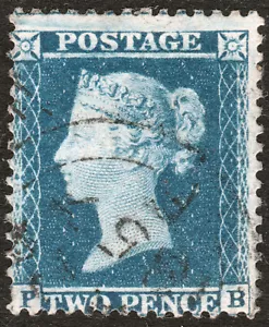 1855 SG34 2d BLUE WMK LARGE CROWN P. 14 PLATE 5 VERY FINE TOWN CANCEL CDS (PB) - Picture 1 of 2