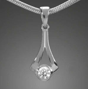 Modern Pendant With Zirconia 925 Silver Necklace American Diamond Top - Picture 1 of 7