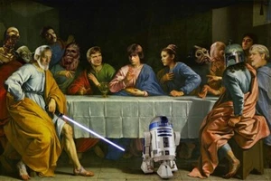 STAR WARS LAST SUPPER art poster FUNNY ICONIC R2D2 collectors valuable 20x30 - Picture 1 of 1