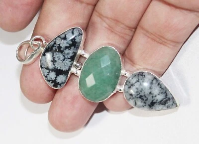 Copo de nieve obsidiana ónix hecho a mano piedras preciosas colgante joyería tamaño 2 pulgadas Foto 1 de 4