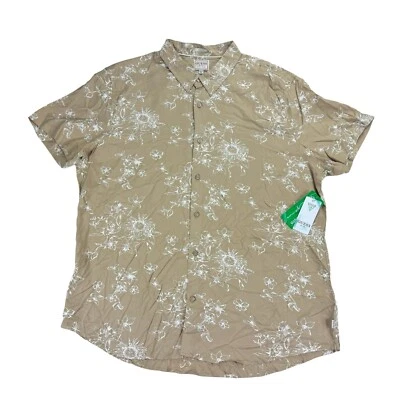 Guess Mens Sienna Floral Slim Fit Short Sleeve Button Down Shirt Light Brown 2XL - Image 1 of 4