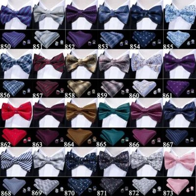 Bow Tie and Pocket Square Cufflinks Set Mens Pretied Bowtie Designer Gift - Image 1 of 4