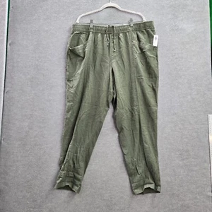 Old Navy Women Pants XL Green Linen Rayon High-Rise Straight Taper NWT - Picture 1 of 12