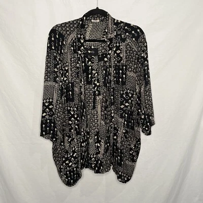 Kimono para mujer Ecote frente abierto grande negro crema de gran tamaño boho artístico retazos Foto 1 de 4