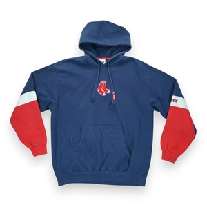 VTG Rare Boston Red Sox Hoodie XL Blue Red Logos Weave Majestic - Picture 1 of 6