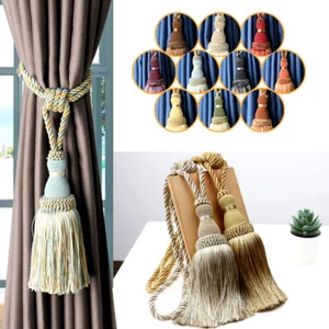 2PC Curtain Tiebacks Handmade Decorative Curtain Holdbacks Rope with Silk Tassel - Picture 1 of 21