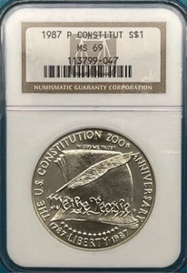 1987-P Constitution Bicentennial Silver $1 NGC MS 69 - Picture 1 of 4